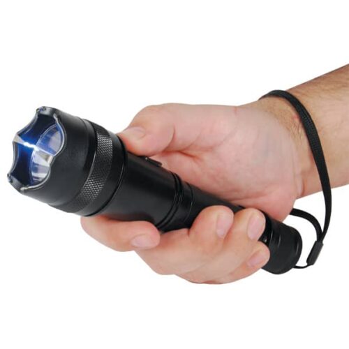 The Safety Technology Shorty 75,000,000 volt and 120 Lumen Flashlight Stun Gun. Made of Aircraft Grade Aluminum and includes a Lifetime Warranty.