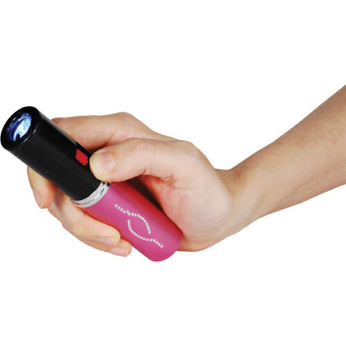 The Stun Master lipstick stun gun. 25 Million Volts stun gun with built in rechargable battery comes in Black, Pink, Red, Gold, and Purple.