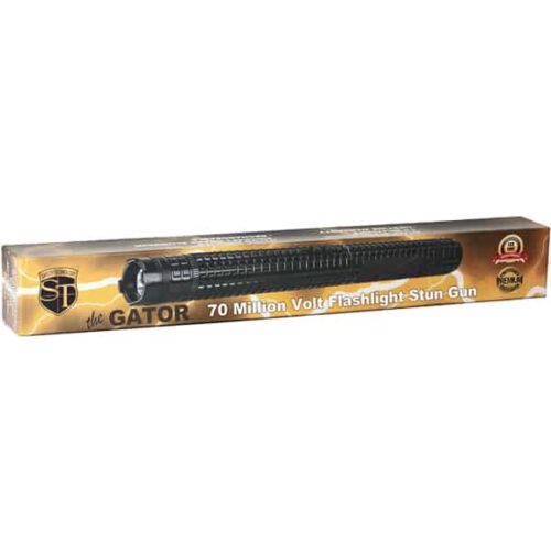 The Safety Technology 70 Million volt Gator Stun Baton with 120-lumen flashlight. Rechargeable and made of airframe aluminum. Includes lifetime warranty.