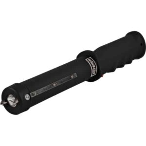 Frontal view of the Safety Technology Repeller Stun Baton Black displayed lengthwise from the front.