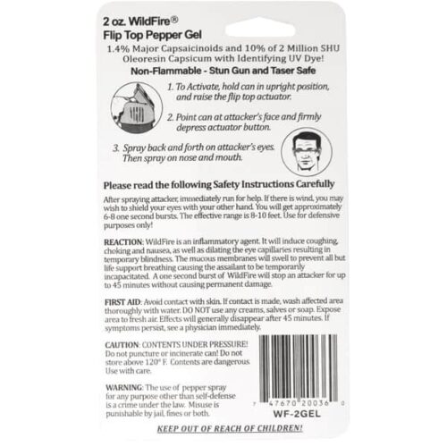 Instructions and directions on the back of Wildfire Pepper Gel package.