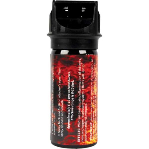Side profile of Wildfire Pepper Gel canister displaying product warnings.
