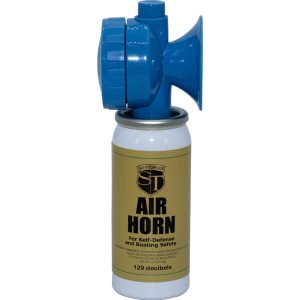 Safety Technology 129dB Air Horn viewed from right side, product name displayed on can.
